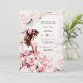 Blush Roze Quinceanera Ceremonie Receptie Kaart (Staand voorkant)