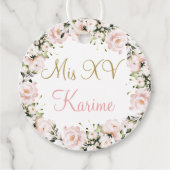 Blush Roze Quinceanera Favor Bedankt Cadeau Bedankjes Labels (Voorkant)