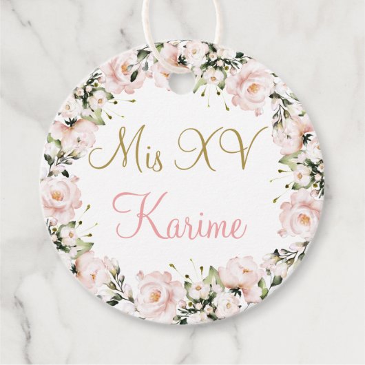 Blush Roze Quinceanera Favor Bedankt Cadeau Bedankjes Labels (Voorkant)