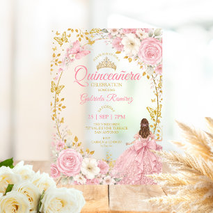 Blush Roze Quinceañera Gouden Vlinders Acryl Uitnodigingen
