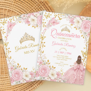 Blush Roze Quinceañera Gouden Vlinders Kaart