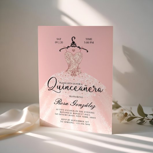 Blush roze Quinceañera Roya Gown Blush Pink Kaart