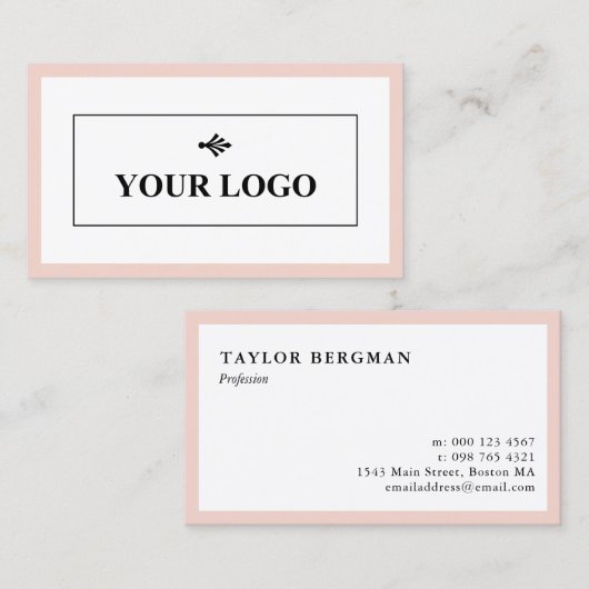 Blush roze rand Uw Logo minimalist Visitekaartje (Voorkant / Achterkant)