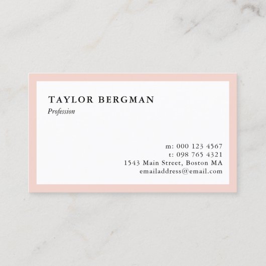 Blush roze rand Uw Logo minimalist Visitekaartje (Achterkant)