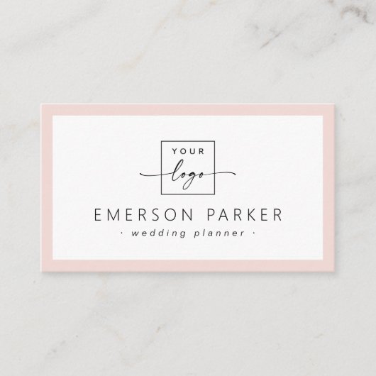 Blush roze rand wit modern minimalistisch add logo visitekaartje (Voorkant)