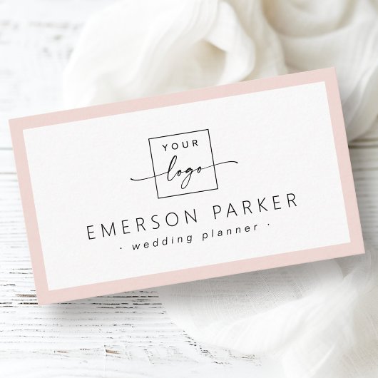 Blush roze rand wit modern minimalistisch add logo visitekaartje