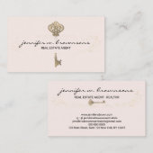 Blush roze Real Estate Retro Gold Key Visitekaartje (Voorkant / Achterkant)