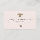 Blush roze Real Estate Retro Gold Key Visitekaartje (Voorkant)