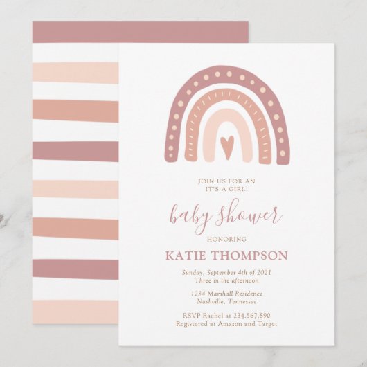 Blush roze regenboog Het is een meisje Baby shower Kaart (Voorkant / Achterkant)
