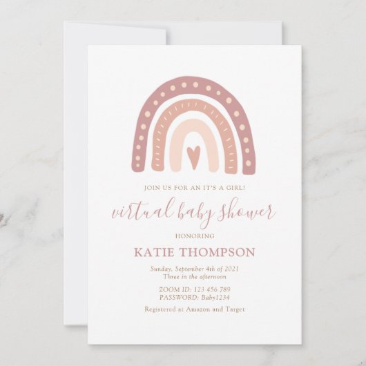 Blush roze regenboog Het is een meisje virtueel Ba Kaart (Voorkant)
