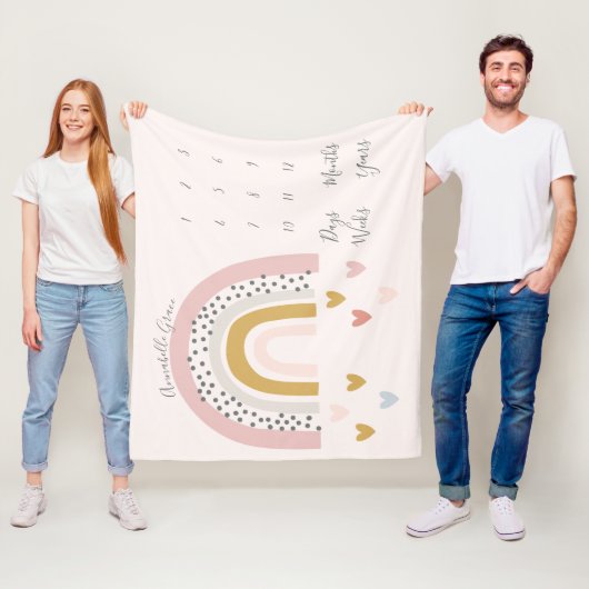 Blush roze regenboog Maandelijkse Baby Mijlsteen F Fleece Deken (In situ)