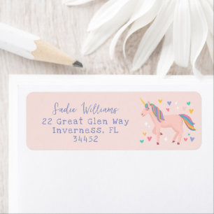 Blush Roze regenboog Unicorn Kinder adres Etiket