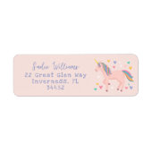 Blush Roze regenboog Unicorn Kinder adres Etiket (Voorkant)