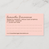 Blush roze reiniging Janitorial Maid Housekeeping Visitekaartje (Achterkant)