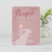 Blush roze reispaspoort meisje baby shower kaart (Staand voorkant)