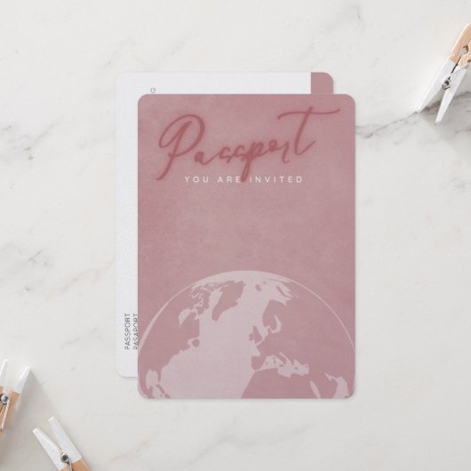Blush roze reispaspoort vrijgezellenfeest kaart (Voorkant / Achterkant in situ)