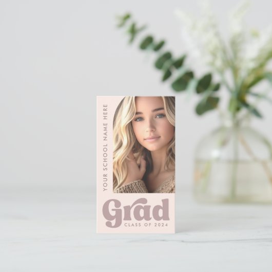 Blush roze retro afstudeerder student afstuderen f visitekaartje (Staand voorkant)