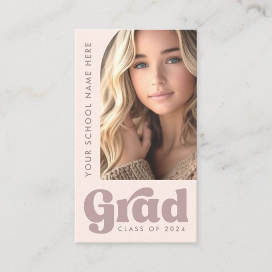 Blush roze retro afstudeerder student afstuderen f visitekaartje (Voorkant)