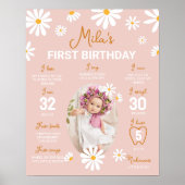 Blush Roze Retro Daisy 1e Verjaardag Mijlpaal Teke Poster (Voorkant)