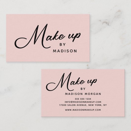 Blush Roze Retro Zwarte Script Make-up Visitekaartje (Voorkant / Achterkant)