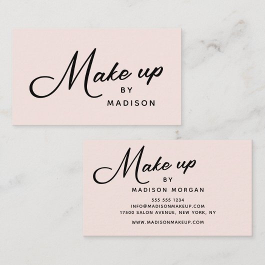 Blush Roze Retro Zwarte Script Make-up Visitekaartje (Voorkant / Achterkant)