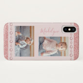 Blush Roze Rhinestone Glitter Name Foto Case-Mate iPhone Case (Achterkant (horizontaal))