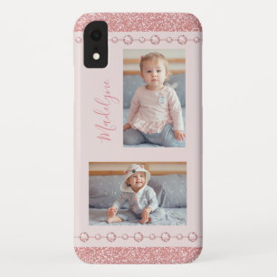 Blush Roze Rhinestone Glitter Name Foto Case-Mate iPhone Case