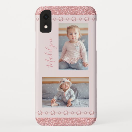 Blush Roze Rhinestone Glitter Name Foto Case-Mate iPhone Case (Achterkant)
