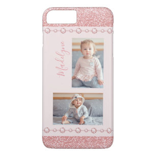 Blush Roze Rhinestone Glitter Name Foto iPhone 8/7 Plus Hoesje