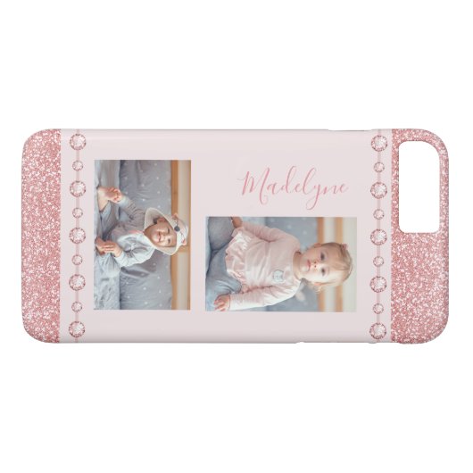 Blush Roze Rhinestone Glitter Name Foto Case-Mate iPhone Case (Achterkant (Horizontaal))