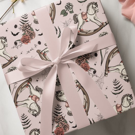  Blush Roze Rocking Horse Gothic Baby Cadeaupapier