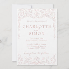 Blush Roze Rococo Thema Huwelijksuitnodiging Kaart