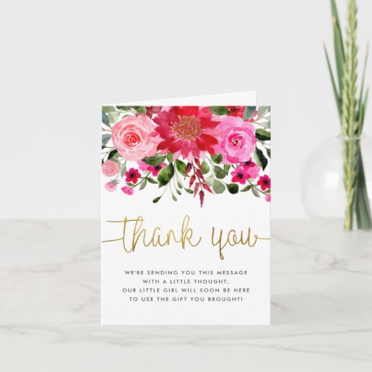 Blush Roze & Rode Bloemen Baby shower Dank u Bedankkaart (Voorkant)