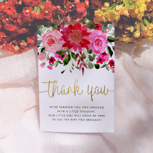 Blush Roze & Rode Bloemen Baby shower Dank u Bedankkaart