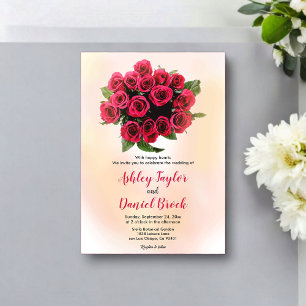 Blush Roze Rode Bloemen Boeket Romantische Huwelij Acryl Uitnodigingen