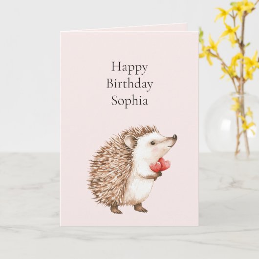 Blush Roze Rode Harten Egel Verjaardag Kaart (Gele Bloem)