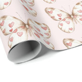 Blush roze rode harten vlinder verjaardag cadeaupapier (Rol Hoek)
