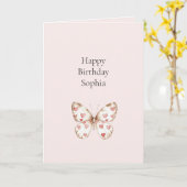 Blush roze rode harten vlinder verjaardag kaart (Gele Bloem)