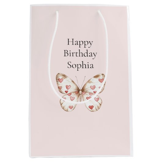 Blush roze rode harten vlinder verjaardag medium cadeauzakje (Voorkant)