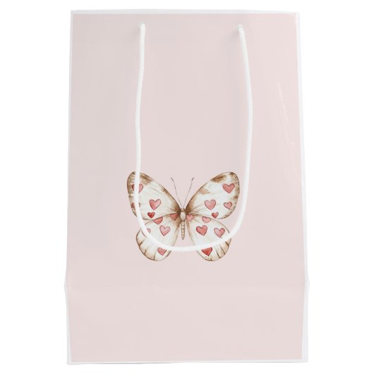 Blush roze rode harten vlinder verjaardag medium cadeauzakje (Achterkant)