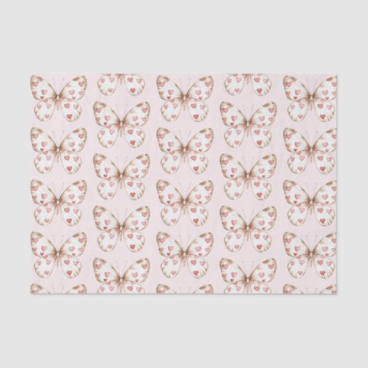 Blush roze rode harten vlinder verjaardag tissuepapier (Voorkant)