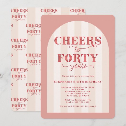 Blush roze rode juichen tot 40 jaar 40e verjaardag kaart