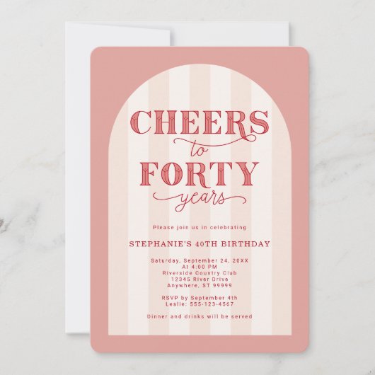 Blush roze rode juichen tot 40 jaar 40e verjaardag kaart (Voorkant)