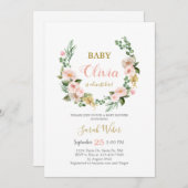 Blush roze, rode, rode, baby meisje douche kaart (Voorkant / Achterkant)