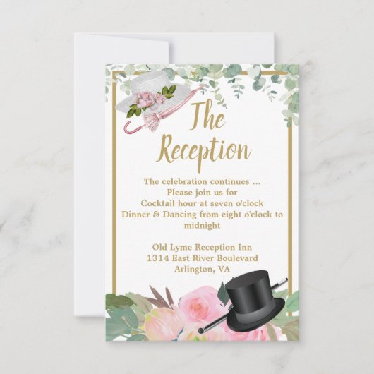 Blush roze Romantic Floral Wedding Reception Kaart (Voorkant)