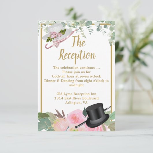 Blush roze Romantic Floral Wedding Reception Kaart (Staand voorkant)