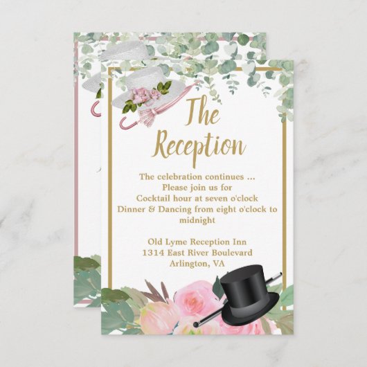 Blush roze Romantic Floral Wedding Reception Kaart (Voorkant / Achterkant)