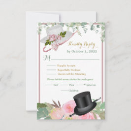 Blush roze Romantic Floral Wedding RSVP Kaartje