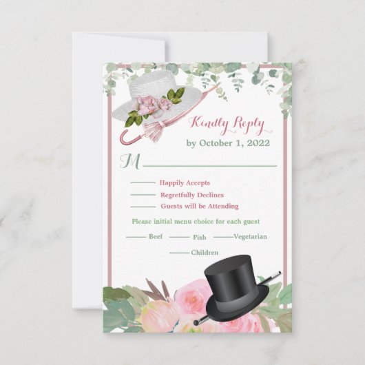 Blush roze Romantic Floral Wedding RSVP Kaartje (Voorkant)