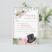 Blush roze Romantic Floral Wedding RSVP Kaartje (Staand voorkant)
